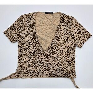 Brandy Melville Leapard Wrap Top Womens OS One Size V Neck